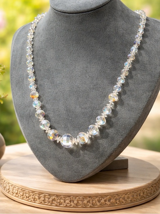 Laguna Jewelry - Vintage Laguna AB Crystal Necklace Aurora Borealis Beaded 20-22” Shepherds Hook